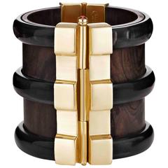 Fouche Horn Ruby Sapphire Emerald Wood Gold Cuff Bracelet