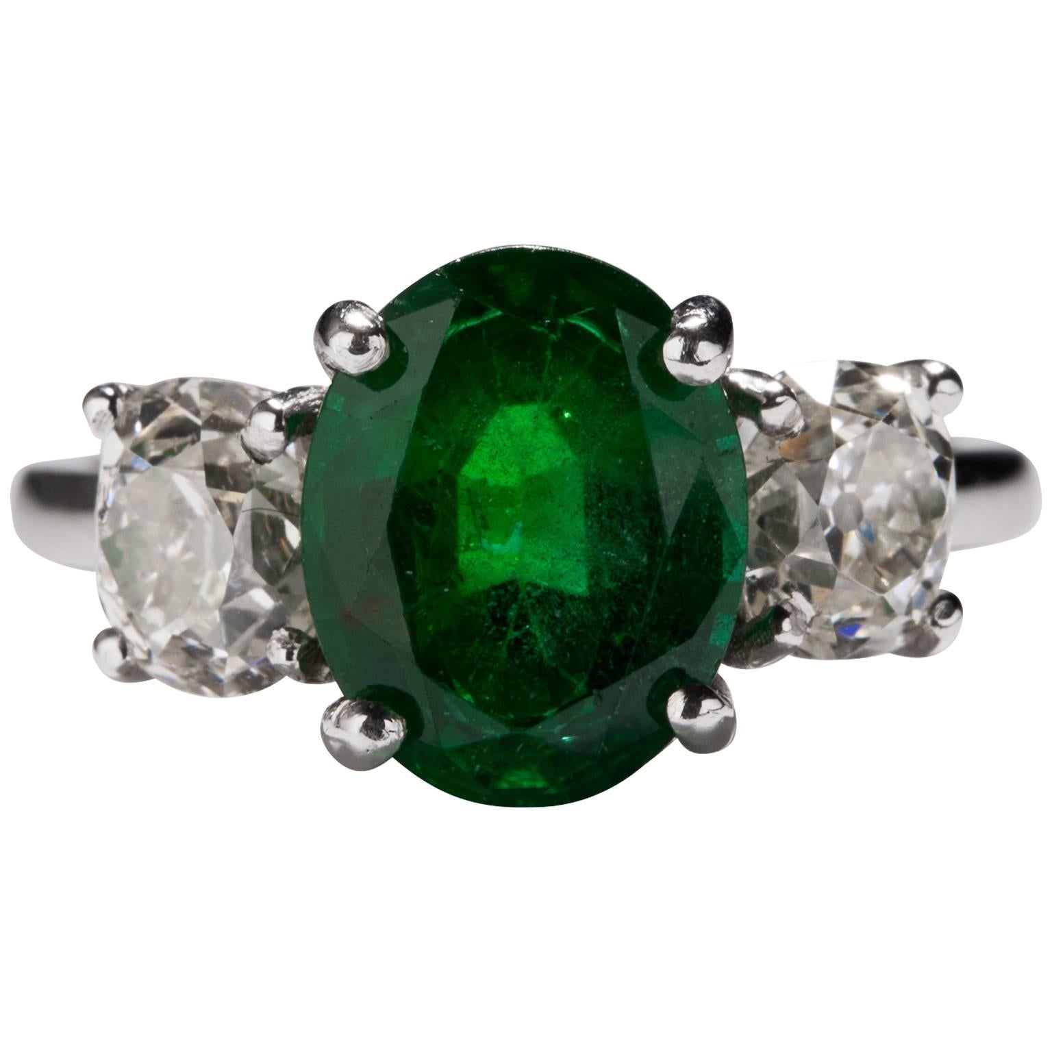 2.12 Carat Emerald Diamond Platinum Ring For Sale