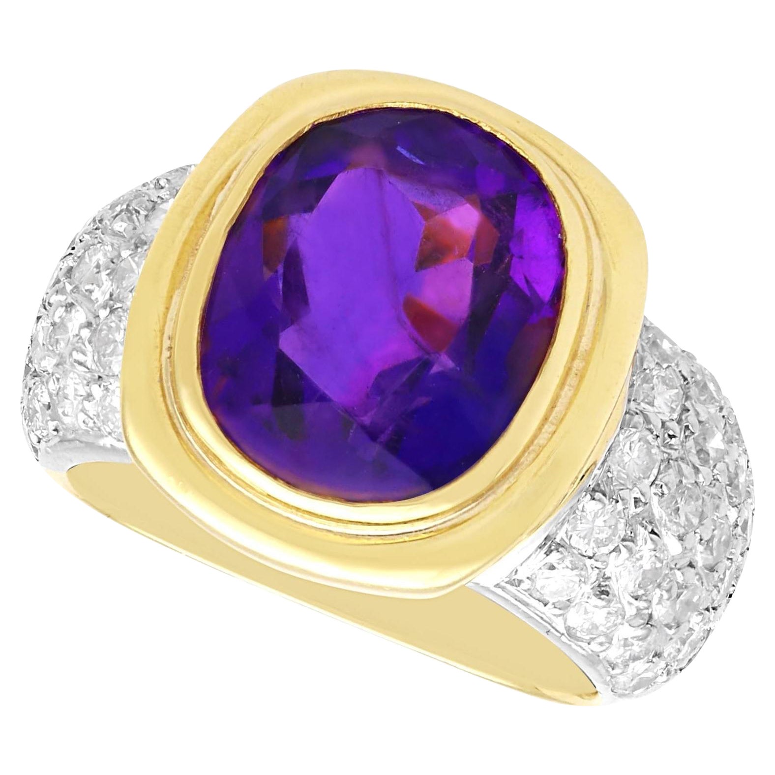 Vintage 4.90ct Amethyst and 0.80ct Diamond 18k Yellow Gold Cocktail Ring