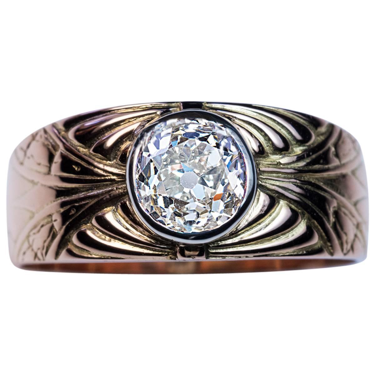 Antique Diamond Gold Carved Men's Ring For Sale at 1stdibs
