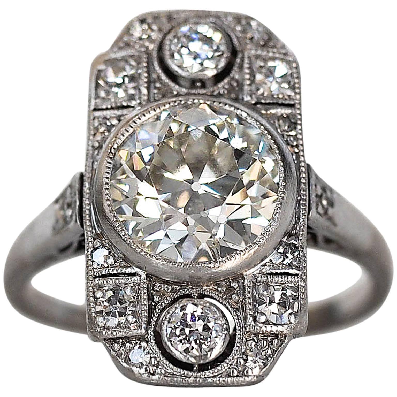 1920s Art Deco GIA Cert 1.95 Carat Old European Diamond Platinum Engagement Ring