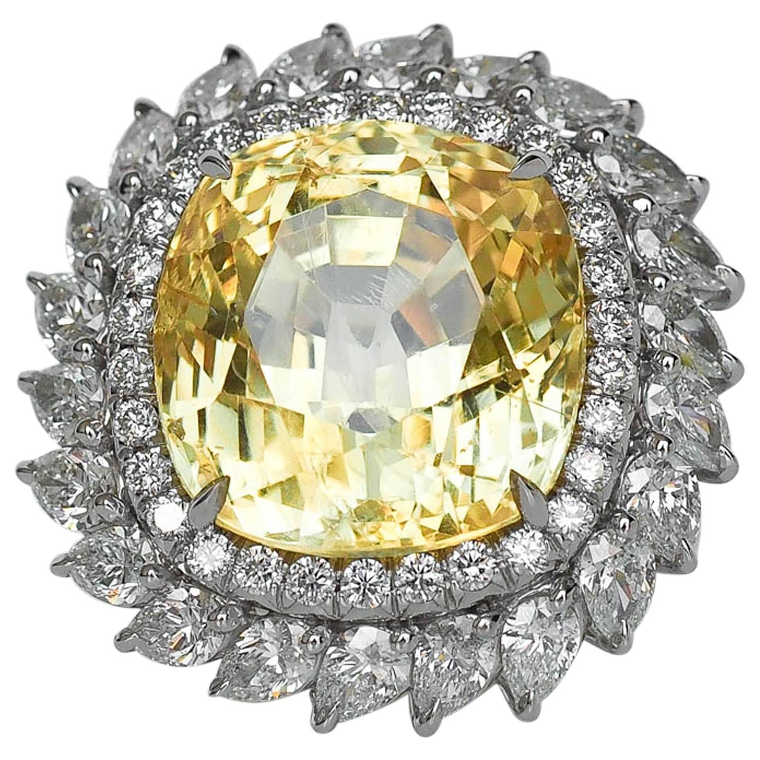 Bespoke 28.87 Carat Natural Unheated Ceylon Sapphire Diamond Platinum Ring