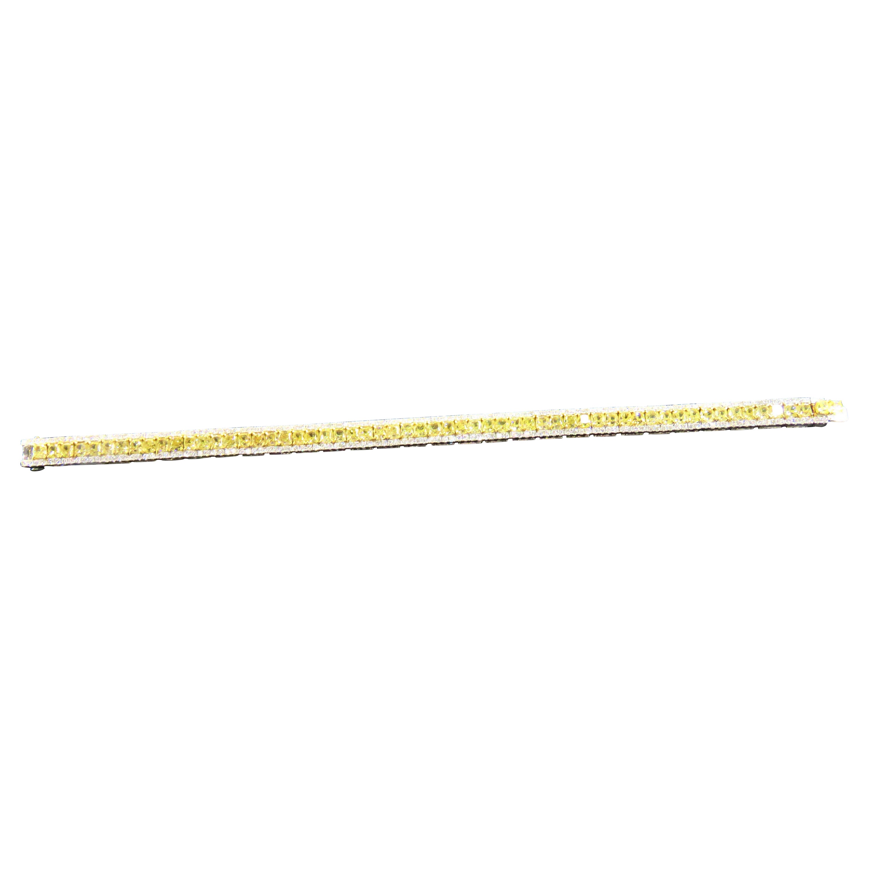 18 Karat Gold Glittering Fancy Yellow Diamond Eternity Tennis Bracelet For Sale