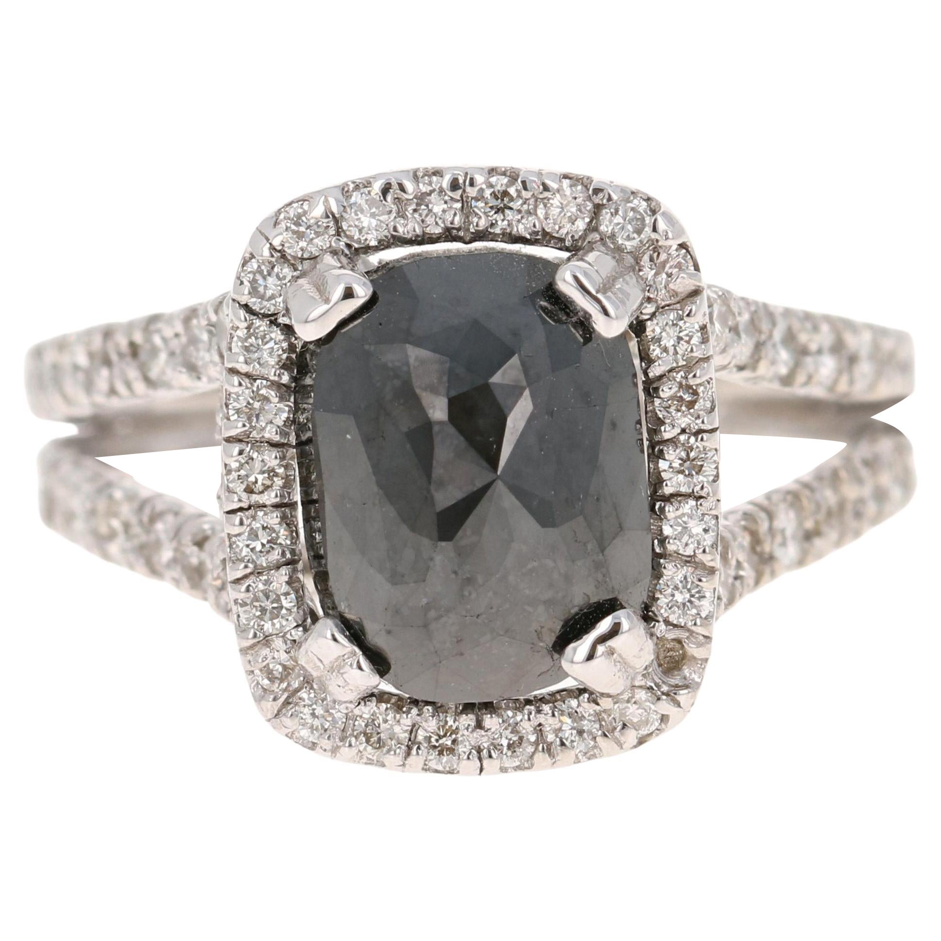 5.19 Carat Black White Diamond White Gold Engagement Ring For Sale