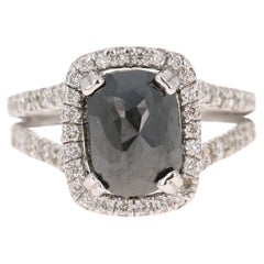 5.19 Carat Black White Diamond White Gold Engagement Ring