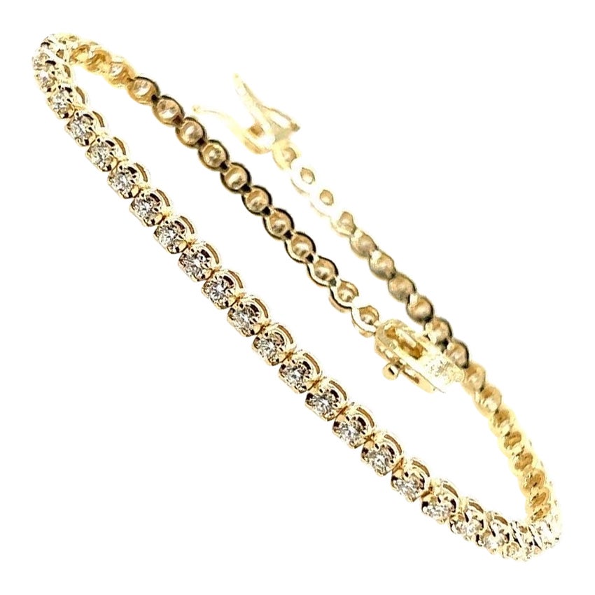 Modern Yellow Gold 2 Carat Natural Round Brilliant Diamond H Vs Tennis Bracelet For Sale
