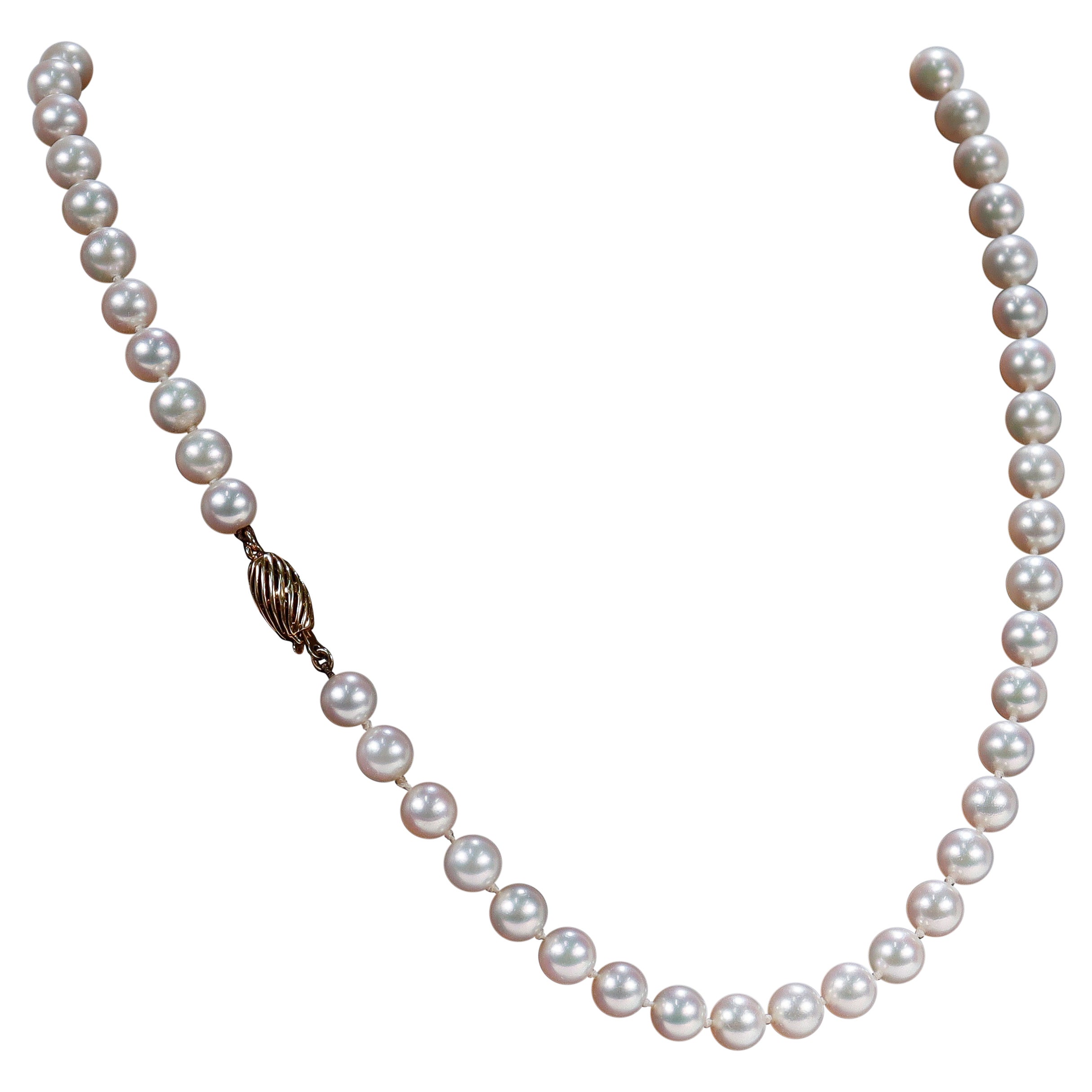 Vintage 14k Gold & Cultured Pearl 19 in. Single Strand Necklace For Sale