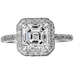 2.52 Carat Asscher Cut EGL Cert Diamond Gold Halo Engagement Ring 