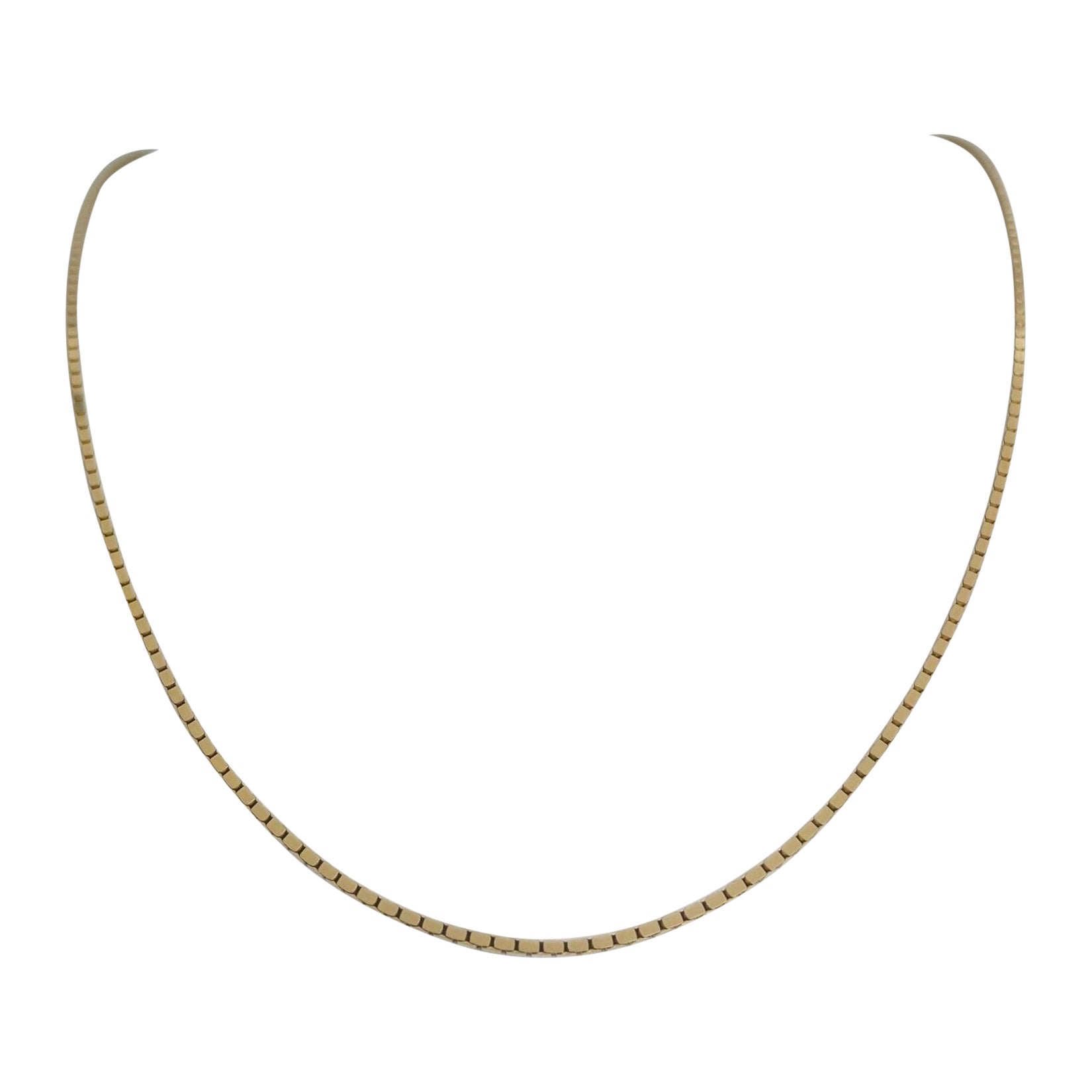 14 Karat Yellow Gold Solid Box Link Chain Necklace, Italy For Sale