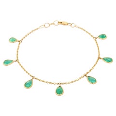 Stackable Emerald Charm Chain Bracelet in 18K Yellow Gold with Lobster Clasp