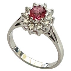 Vintage 14k White Gold Diamond / Oink Tourmaline Rin