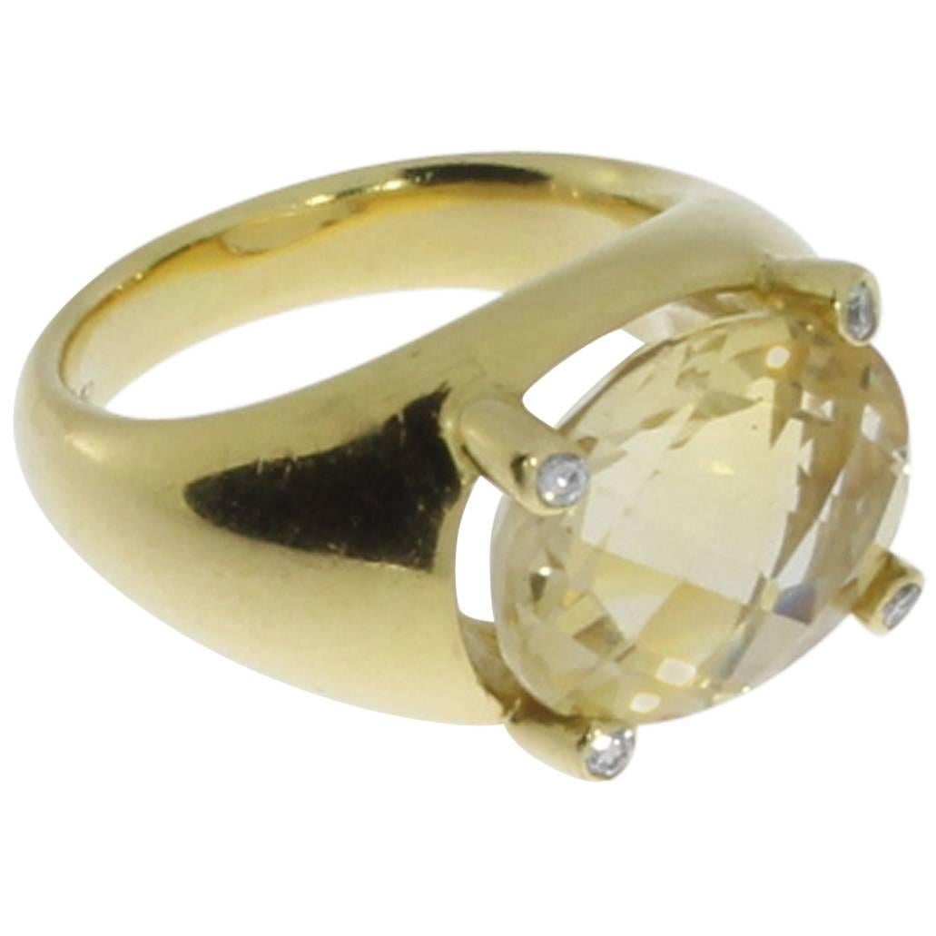 Citrine Diamond 18 Carat Gold Ring For Sale