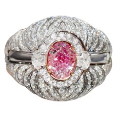 Bague avec diamant ovale rose clair de 1,01 carat certifié par le GIA
