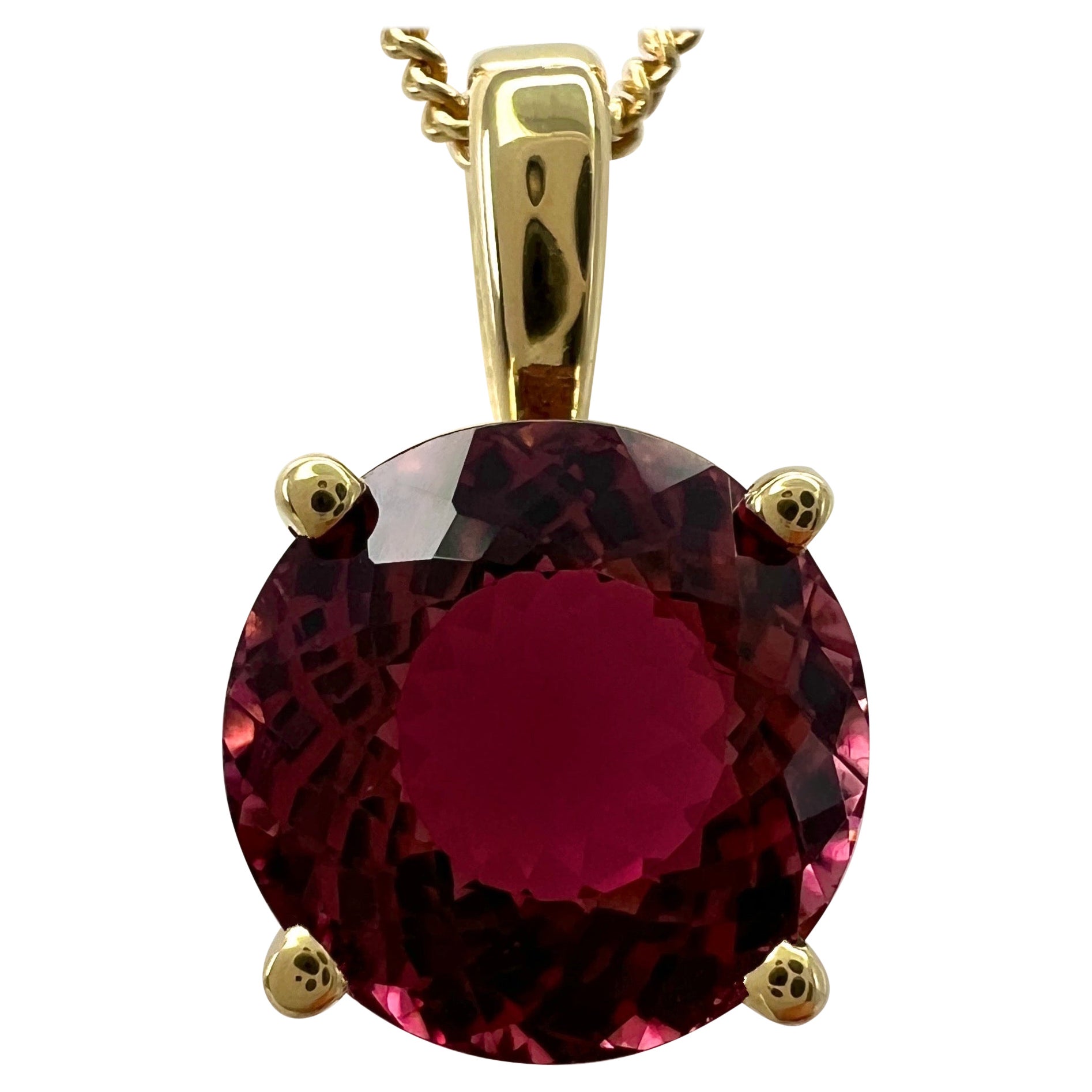 Colgante de oro amarillo de 18 quilates con turmalina rubelita rosa anaranjada talla redonda fantasía de 2,56 quilates
