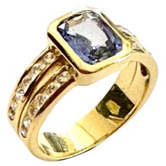 Retro Natural Sapphire & Diamonds Ring in 18k Yellow Gold, Netherlands, circa 1960