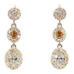 Stylish 18k Yellow Gold Drop Earrings w/ 2.1 Ct Natural Diamonds AIG Certificate