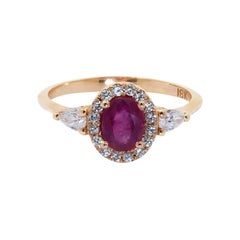 Sophisticated 18k Rose Gold Halo Ring 1.08ct Natural Ruby and Diamonds IGI Cert
