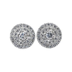 18k White Gold Stud Double Halo Earrings w/ 0.32ct Natural Diamonds AIG Cert
