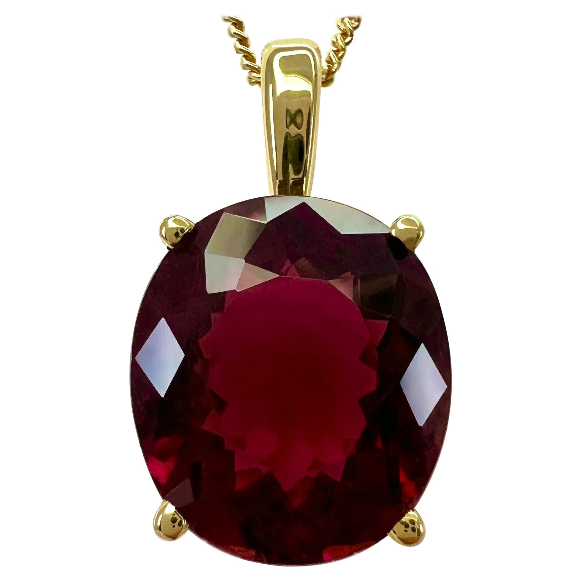 6.87ct Rubellite Tourmaline Pink Orange Fancy Oval Cut 18k Yellow Gold Pendant For Sale