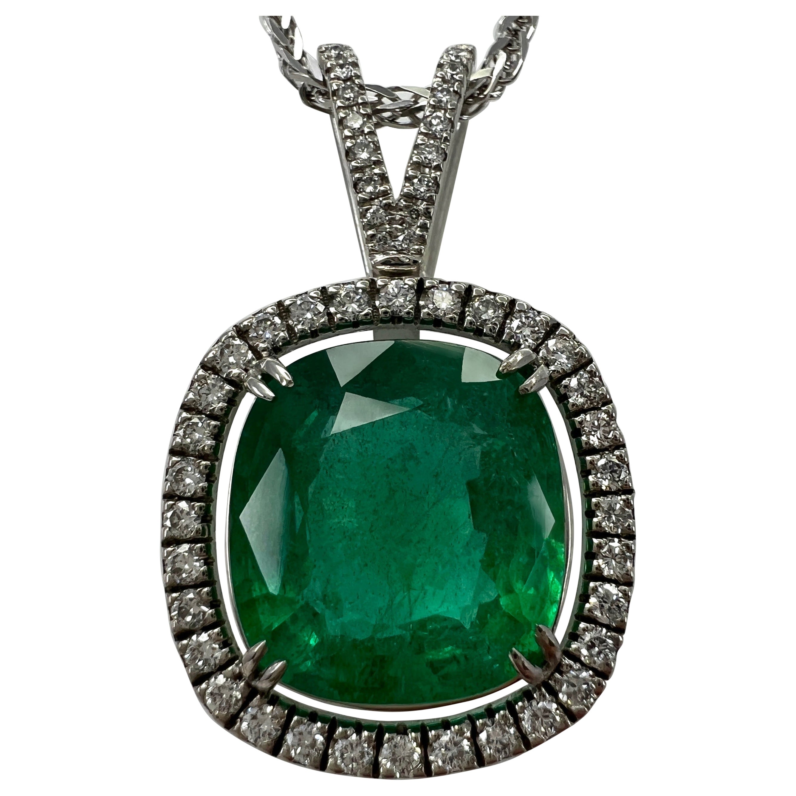 7.53ct GIA Certified Rare Russian Emerald & Diamond 18k White Gold Halo Pendant