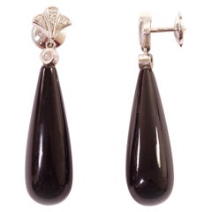 Onyx Art Deco Style Earrings in White Gold 18 Karats