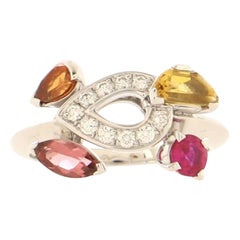 Cartier Sorbet Ring 18k White Gold with Ruby, Tourmaline, Garnet, Quartz