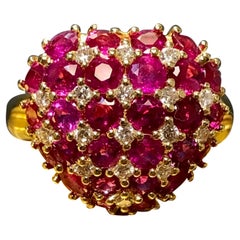 Estate 18k Pink Sapphire Diamond Heart Cluster Cocktail Ring 4.46cttw