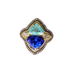 5.17 Carat Tanzanite and 2.66 Carat Paraiba Cocktail Ring