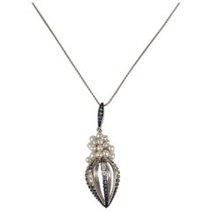 IO SI 18k White Gold 0.98ctw Diamond & Sapphire Necklace