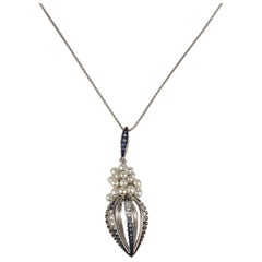 IO SI Collier en or blanc 18 carats avec diamants et saphirs 0,98 carat