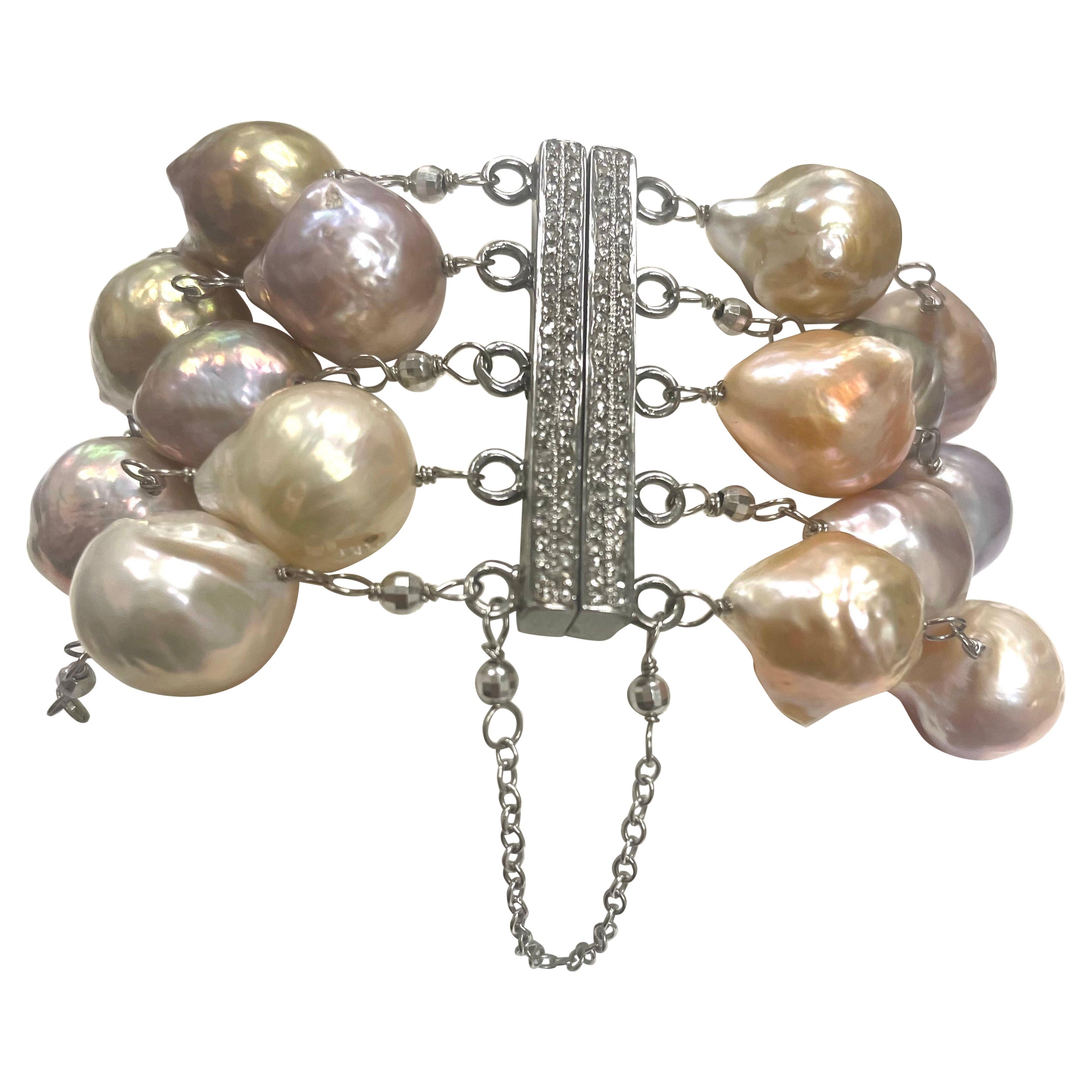 Large Pink Baroque Pearls with Diamond Clasp Paradizia Bracelet For Sale