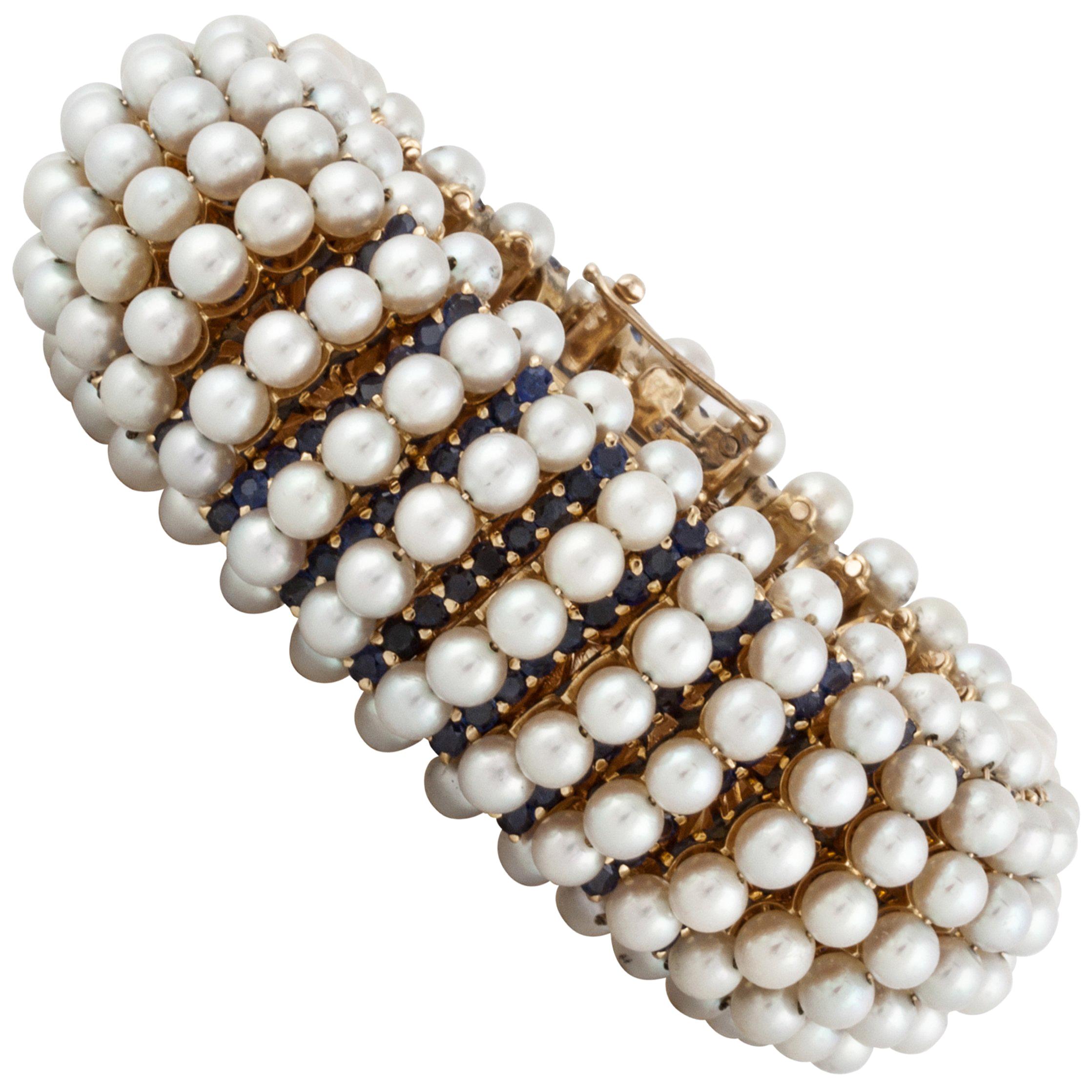 Tiffany & Co. Pearl Sapphire Gold Bracelet