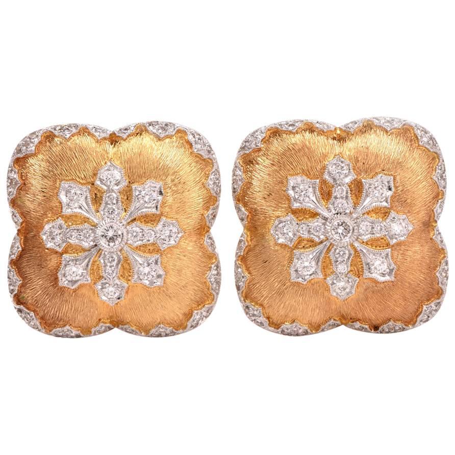 Snowflake Diamond Satin Finish Gold Clip-On Earrings