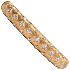 Diamond Satin Finish Gold Bangle Bracelet