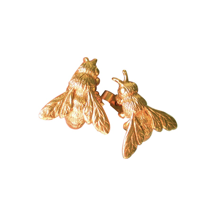Solid 18 Carat Gold Honey Bee Earrings by Lucy Stopes-Roe For Sale