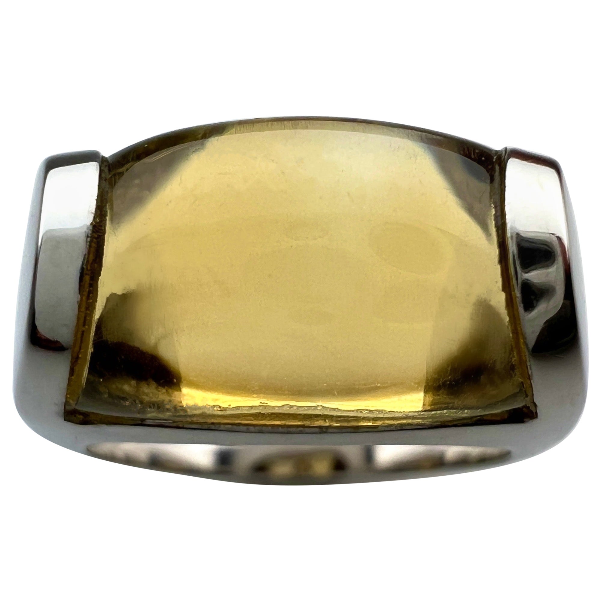 Rare Bvlgari Bulgari Tronchetto 18k White Gold Yellow Citrine Ring with Box For Sale