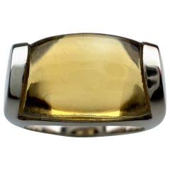 Vintage Rare Bvlgari Bulgari Tronchetto 18k White Gold Yellow Citrine Ring with Box