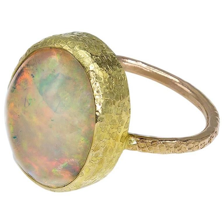 Opal Set in Textured Gold Ring at 1stdibs