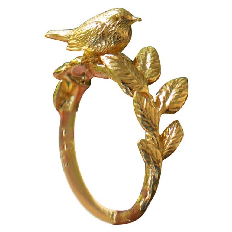 Solid 18 Carat Gold Robin Ring by Lucy Stopes-Roe For Sale