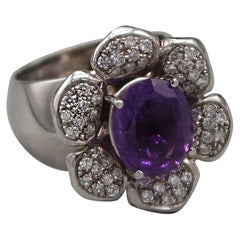 4.35 Carats Amethyst and Diamonds on an 18 Karat White Gold Cocktail Ring