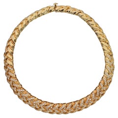 Vintage Blickman Lattice Gold and Diamond Choker Necklace
