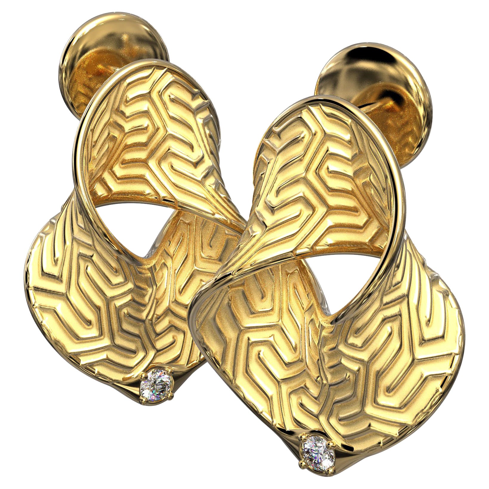 14k Gold Diamond Earrings Made in Italy by, Italian Jewelry For Sale