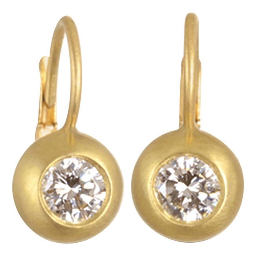 Faye Kim 18 Karat Gold Diamond Dome Lever Back Earrings For Sale