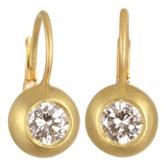 Faye Kim 18 Karat Gold Diamond Dome Lever Back Earrings