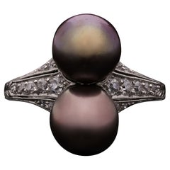 Edwardian Antique Natural Pearl and Diamond Ring in Platinum, circa 1910