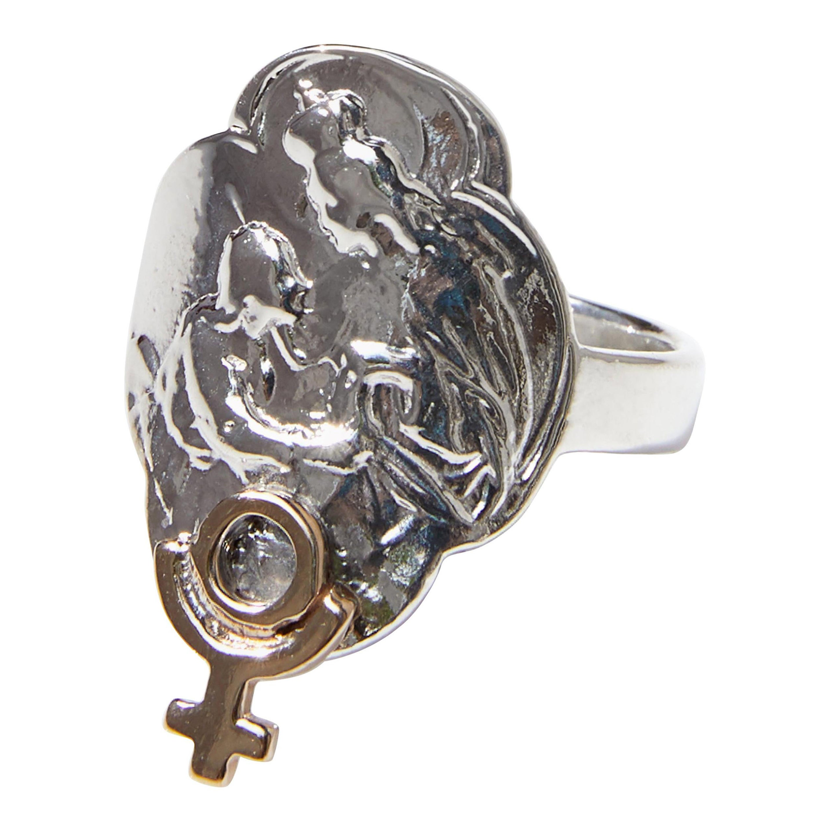 Pluto Mercury Venus Mars Ring Sterling Silver Gold Virgin Mary For Sale