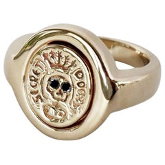 Black Diamond Crest Ring Signet Ring Gold Skull Memento Mori Style