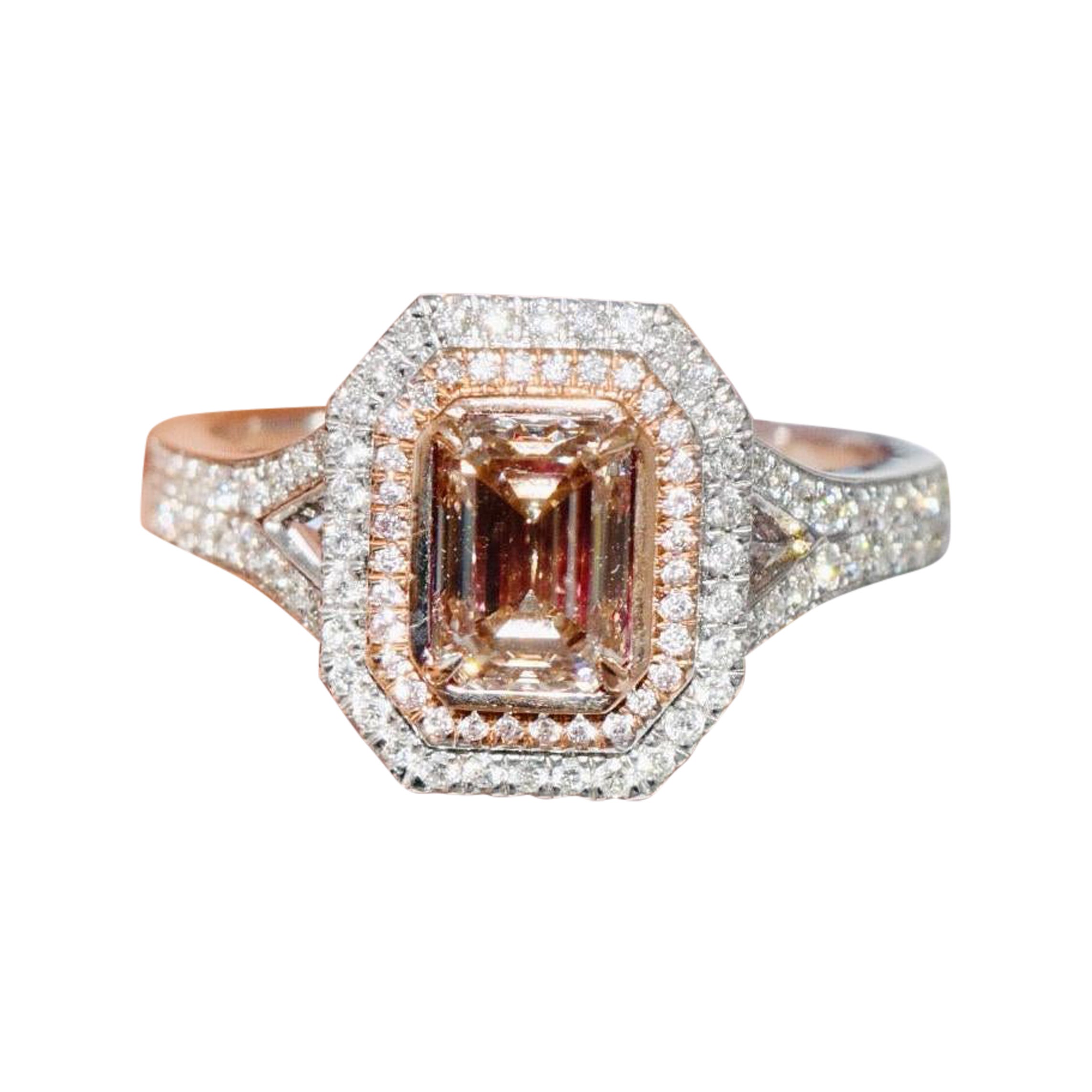 AGL Certified Fancy Light Brownish Pink 1.05 Carat VS Emerald Diamond Ring For Sale