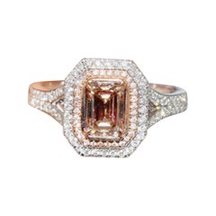 Bague en diamant émeraude rose brun clair fantaisie de 1,05 carat certifié AGL