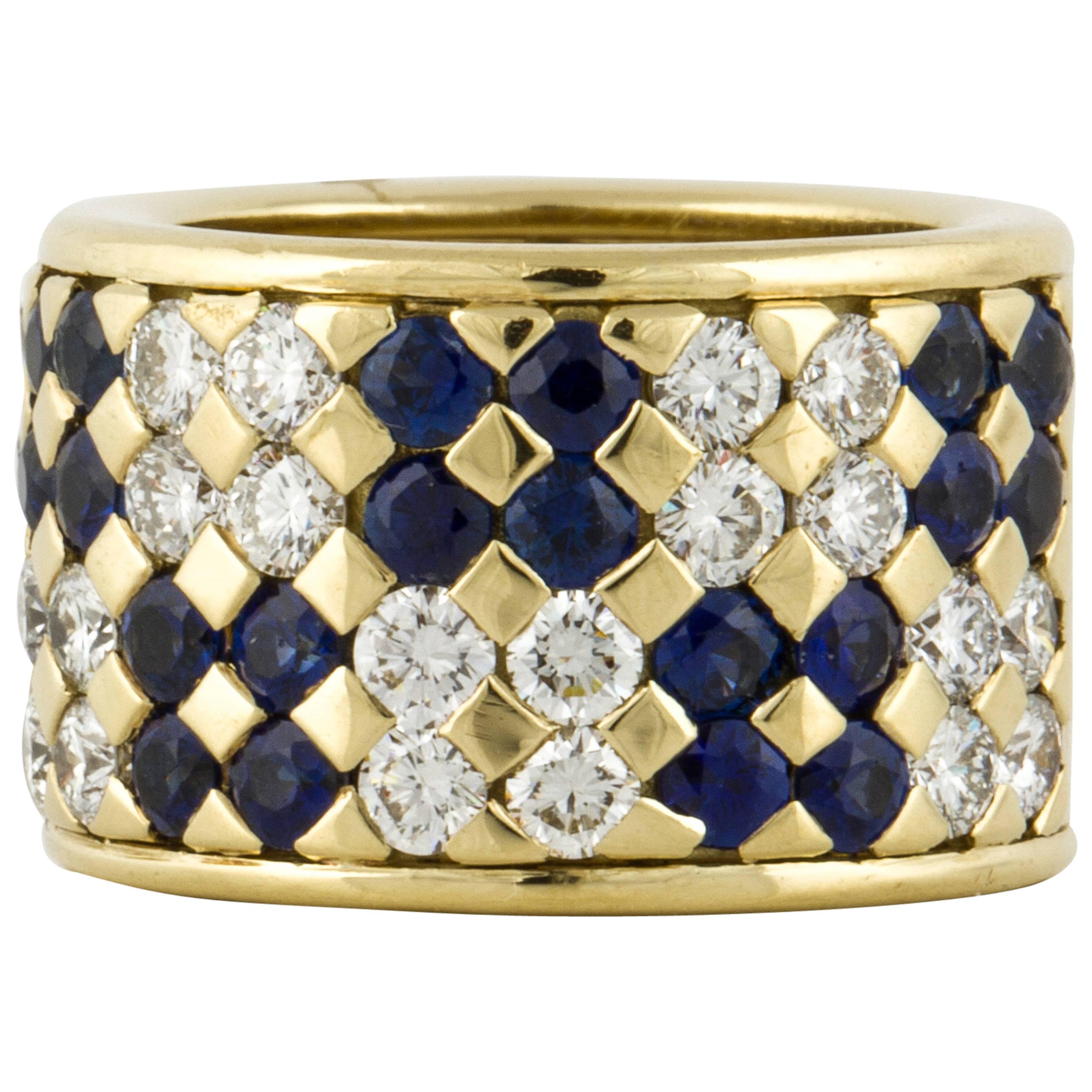 Sapphire and Diamond Cigar Band in 18K Yellow Gold
